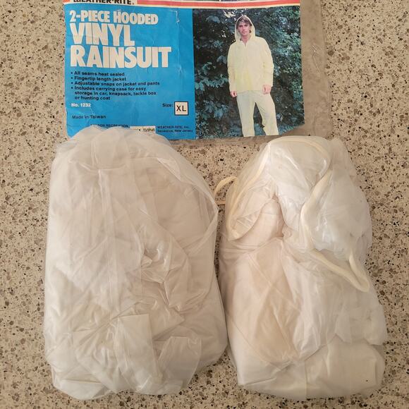 VTG Weather-Rite Clear Vinyl 2-piece Rainsuit w/ Hood Drawstring Unisex XL✨️NEW - Picture 3 of 8